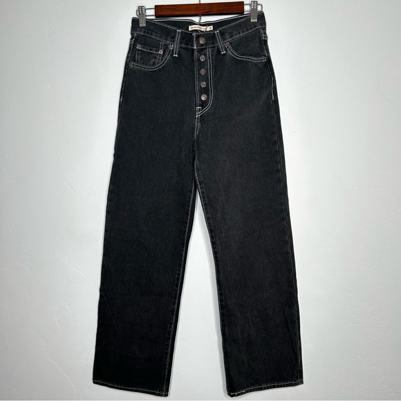 Levis Ribcage Ankle Straight Faded Black Jeans Contrast Stitch Size W26/L27 - Picture 1 of 11